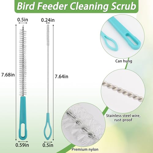 5P Bird Bath Brush Kit, Hard Silk Bristle Bird Bath Cleaner Brush | 1P Hard Silk Bristle Bird Bath Brush, 2P Hummingbird Feeder Scrub, 1P Steel Wire Scrub, 1P Clean-cloth For Bird Bath Cleaner