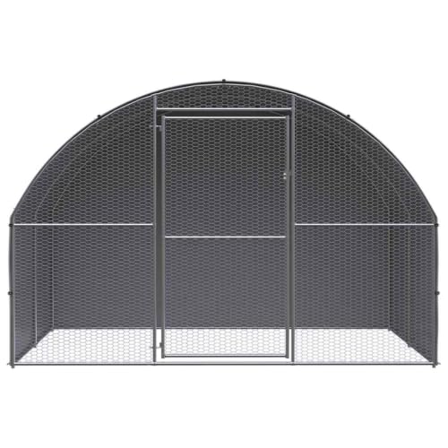 Large Outdoor Chicken Coop, 9.8 x 6.6 x 6.6 ft Galvanized Steel Poultry Cage with Protective Roof Cover, Walk-in Hen House Run Pen for Backyard Ducks and Rabbits - color: Silver-F