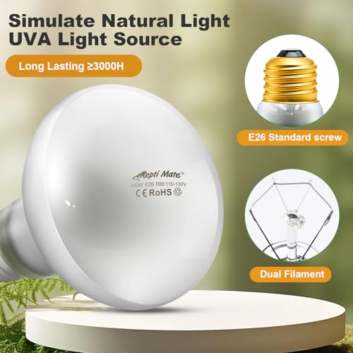 2Pack Reptile Heat Lamp, 100W Reptile Heat Emitter Infrared Basking Spot Light, UVA Daylight Heat Lamp Bulbs for Chickens Coop Reptiles Pets Brooder Use - style: 100W Reptile Heat Lamp