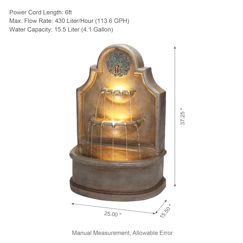 Glitzhome 37.25" H Outdoor Garden Water Fountain with LED Lights and Pump, Oversized Antique European Style 3-Tier Polyresin Cascading Floor-Standing Fountain for Porch Deck Patio Backyard Decoration - color: Antique