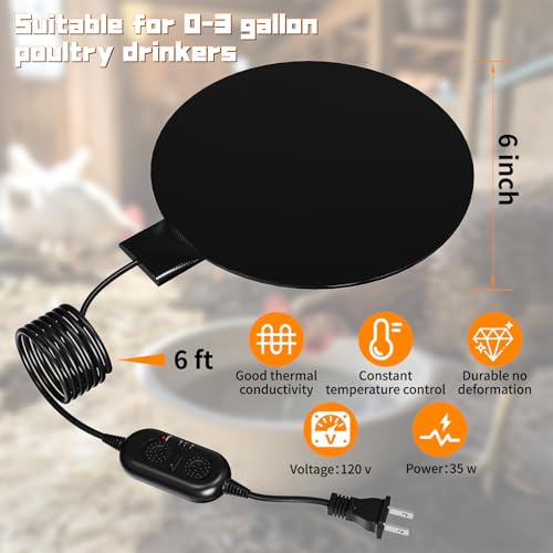 Heated Chicken Waterer Base, 6" Energy Saving Poultry Water Heater for Winter - Prevents Freezing for 1 to 5 Gallon Buckets, for Ducks, Geese, Turkeys, Chickens,1 PC