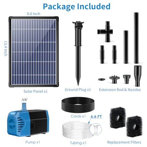 Antfraer Solar Fountain Pump 12W, Solar Water Pump 160GPH Flow Adjustable, Solar Pond Pump with 16.5Ft Cord & PVC Tubing for Pond Small Pond Garden Waterfall Backyard Hydroponics Water Features - size: 12W