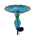 John's Studio Peacock Bird Bath for Outdoor - Glass Bowl Solar Light Cage Outside Dish Bird Feeder with Metal Stake for Garden, Yard and Patio - 32 inches - color: Peacock Stake