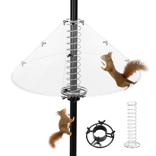 Squirrel Baffle for Bird Feeder Pole, 19-Inch, Clear, with Mounting Bracket and Spiked Edge