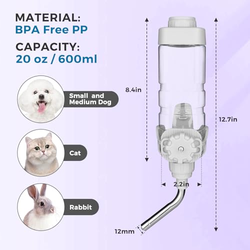 Vannon Dog Crate Water Bottle, 20oz Top-Fill Pet Water Dispenser, Grey | kennel water bottle helps keep pets hydrated longer with fewer refills and easy daily care. - color: Grey, size: 20oz