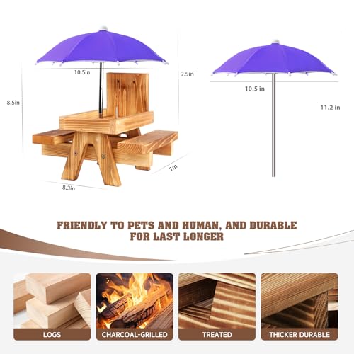 Gnodary Squirrel Feeder with Umbrella, Squirrel Feeders for Outside, Squirrel Picnic Table Feeder - Chipmunk Feeder Hold Corn, Corn Cob, Peanuts (Dark Purple) - color: Purple-Dark Purple
