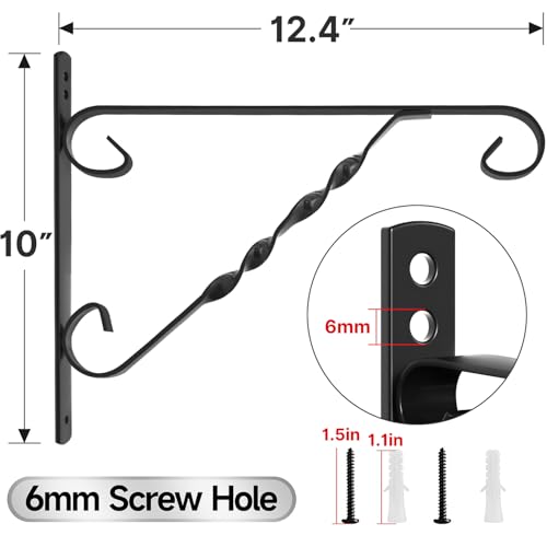 AMAGABELI GARDEN & HOME 2 Pack Hanging Plant Brackets Outdoor 12" Metal Fence Wall Plant Hanger Hooks for Hanging Flower Baskets Bird Feeders Lanterns Wind Chimes Rust-Resistant Black - size: 12 Inch, style: 2-Pack Twist Hook 1