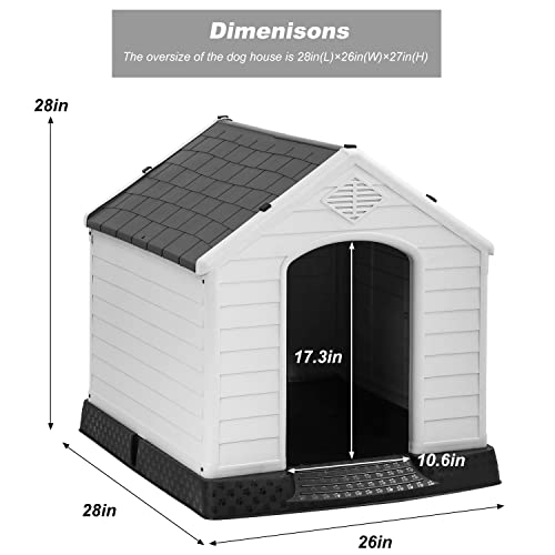 FDW Dog House Indoor Outdoor Durable Ventilate Waterproof Pet Plastic Dog House for Small Medium Large Dogs Insulated Puppy Shelter Kennel Crate with Air Vents and Elevated Floor - style: Grey