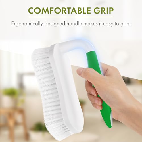 Scrub Brush for Cleaning Comfort Grip Shower Scrubber Stiff Bristles with Handle Heavy Duty Cleaner Brush for Tub Sink Carpet Floor - Pack of 2 (Green+Green) - color: Green+green