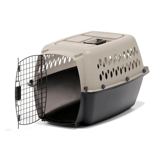 Petmate Vari Dog Kennel Portable Carriers & Crates for Smaller Dogs or Puppies and Pets 10 to 20 lbs, Airline-Friendly Plastic Pet Carrier Home and Travel, 24" Long, Taupe & Black, 24” x 16.7” x 14.5” | Airline friendly pet carrier, durable plastic shell,
