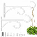 2Pack 6 Inch Plant Hangers Outdoor, Wall Hooks for Hanging Planters Baskets | Heavy-duty metal, indoor outdoor wall mount, for flower pots, wind chimes, lanterns, bird feeders, White - size: 6Inch 2Pack-White
