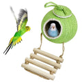 Tfwadmx Coconut Hide with Ladder, Natural Coconut Fiber Hanging Birdhouse Cage, Handmade Sisal Rope & Coconut Bird Shell Breeding Nest for Parrot Parakeet Lovebird Finch Canary (2 Pcs Green)