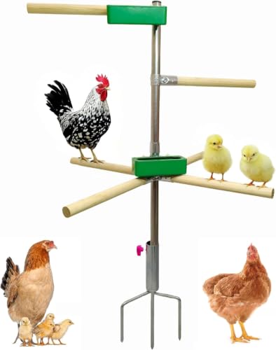 Chicken Perch Toys for Coop with 2 Trays(Feed or Water) | Chicken Roosting Bars for Chickens in Coop, Adjustable Chicken Roost Perch for Run with 3-Prong Metal Ground Plug - size: H=61.2inch with 2 Trays