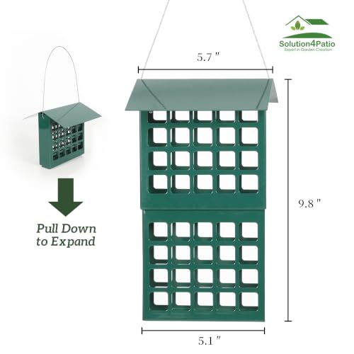 Solution4Patio Suet Bird Feeder for Outdoors, All Metal Bird Feeder for Wild Birds, Heavy Duty Galvanized Steel Hanging Feeder with Slide-Top Roof, Weather Resistant, Holds 2 Suet Cakes (Green) - color: Green