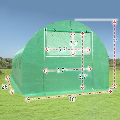 Replacement Greenhouse Cover for Walk in Greenhouse Frame Green House Top Cover (Frame NOT Included) (26 x 10 x 7 ft) - size: 26 x 10 x 7 ft