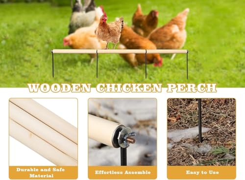 Extra Long Chicken Perch Toys, Wooden Chick Perch Stand with Metal Ground Plug, Outdoor Birds Training Platform, Chicken Coop Accessories, Suitable for Poultry Rooster Chicks Large Bird Chicks Parrot - size: 44.9 Inch Long