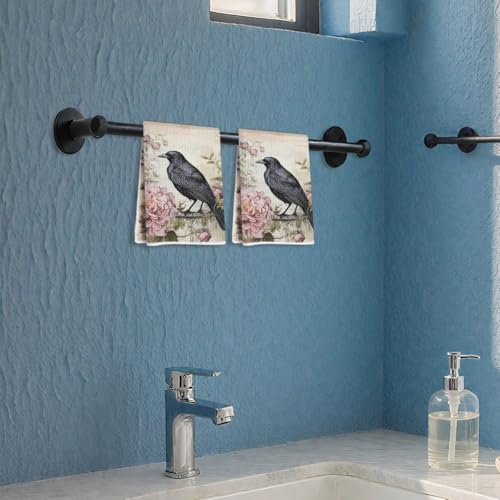 2 Pcs Black Raven Kitchen Towels Floral Decorative Tea Towel | Absorbent Microfiber Dish Cloth, Waffle Soft Hand Towels for Farmhouse, Home, Bathroom, Housewarming Gifts - color: Multi 1254