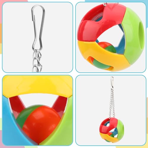 Hypeety Parrot Colorful Ball Toys with Bell Cage Hanging Chewing Ball Toy | With jingle bell inside, durable, chewproof plastic, easy-hanging, for parakeet/conure/cockatiel/small medium bird, 1 ball, C - color: Blue, Yellow, Red