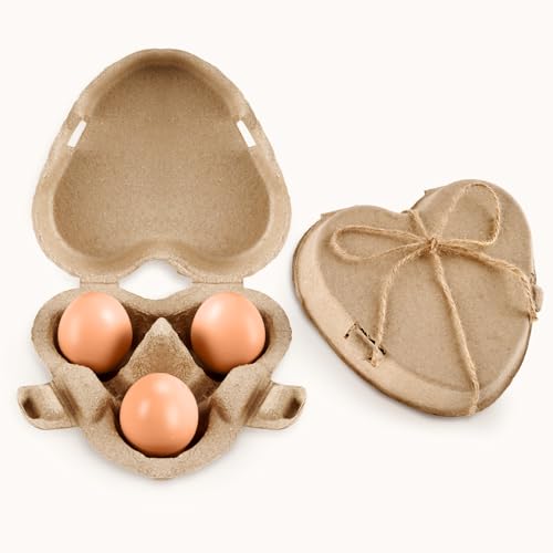 Heart Shaped 3 Egg Cartons with 20m Twine, Cardboard Egg Cartons Boxes for DIY Valentine’s Day Gifts, Rustic Egg Packaging Containers for Easter Valentines Farmers Market Baby Shower (20)