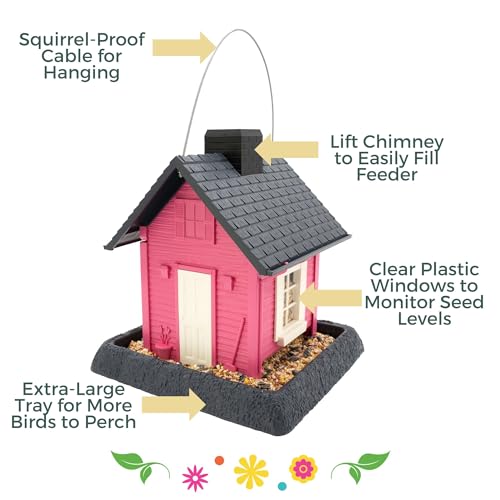North States Village Collection - Fiesta Pink Cottage Bird Feeder: Hanging Bird Feeder for Outdoors, Holds 5 Pounds of Seed - color: Fiesta Pink