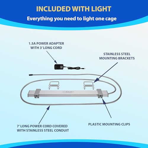 HappyBird Lighting Bird Cage Light with Chew Guard - Full Spectrum LED Pet Light - Simulates Natural Environment - Safe for Hookbill Birds – Easy to Install - (18" Long) - size: 18"