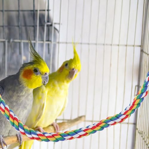Hemobllo Parrot Rope Climbing Toy with Cotton Rope Perch 41.33In Durable Standing Bird Chewing Toy for Pet Birds Cage Accessories - size: 105cm