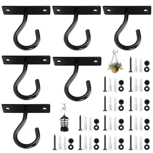 6Pack 2.5In Ceiling Hooks for Hanging Plant, Wall Hanger Plant Holder Black | Hang planters, flower baskets, wind chimes, lanterns, lights, bird feeders, metal hook for indoor & outdoor porch, home decor - size: 2.5Inch 6Pack-Black