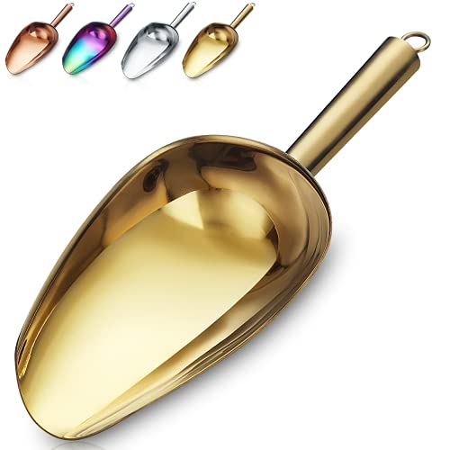 Gold Ice Scoop, Fashion Ice Cream Scoop, Premium Stainless Steel Cookie Scoop, Dog Food Scoop, Sturdy Flour Scoop, Utility Candy Scoop, Dishwasher Safe (8oz/9 Inch) - color: 3. Gold