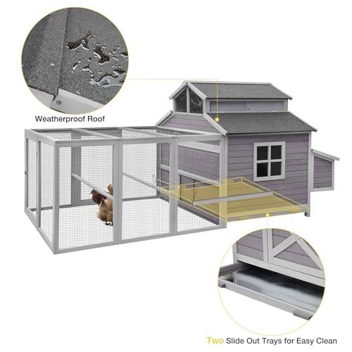 Aivituvin Extra Large Chicken Coop, Outdoor Rabbit Hutch Chicken Coop, Nesting Box, Leakproof Pull-on Tray and Ramps, Wooden Hen House for 6-10 Hens (Grey, AIR49) - size: AIR49
