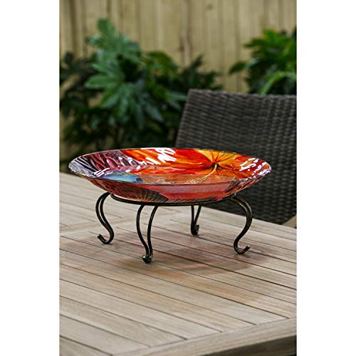 Evergreen Garden Metal Scroll Detail Pedestal for Planter Flowerpot Bird Bath Bird Feeders 10 Inches in Diameter (Dark Gold with Black)