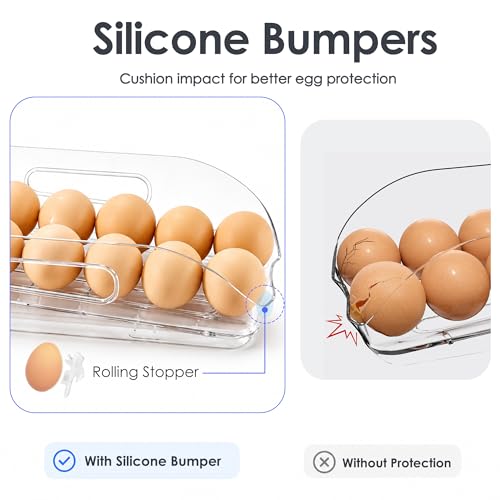 SMRCAD 24-Egg Dispenser with Silicone Bumpers, Auto-Rolling, Stackable | BPA-free food-grade PET | Stackable with lid | Built-in handle | Fits Large to Jumbo Eggs | Hand wash only - size: 2 Layer Holder 24 Eggs (M SIZE)