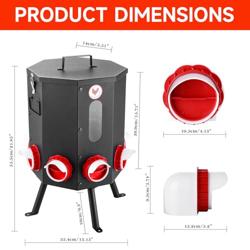 Automatic Chicken Feeder 8 Feeding Ports, 50lbs No-Waste Gravity Poultry Feeder 8 Feeding Ports with Rainproof Lid, Rodent-Proof Large Capacity Metal Chicken Feeder for Hens, Ducks, Birds