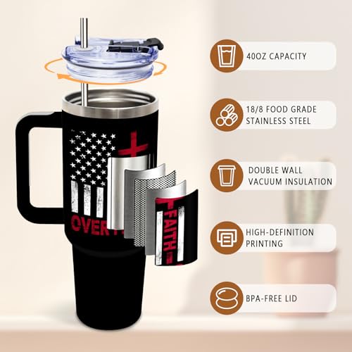 DUUV Faith over Fear Tumbler 40oz, Insulated Christian Gifts for Women Man | American Flag Cross Tumbler Leakproof, Bible Verse Gift for Man, Inspirational Religious Gift for Christians, 1 Pack - color: Not Fear Faith