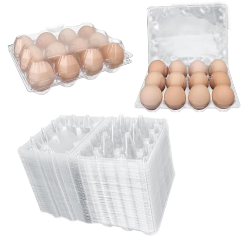 40 Pack 12-Egg Cartons Plastic Clear 3X4 Grids Reusable Storage Container, Stackable Cheap Bulk 1/2 Dozen Egg Trays for Refrigerator/Farms/Camping/Travel