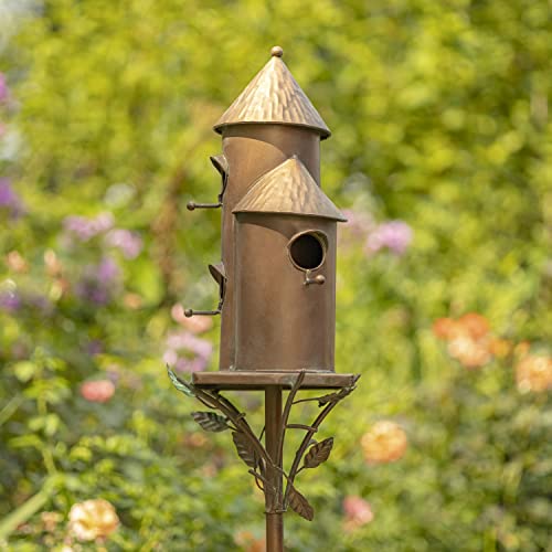 Zaer Ltd. Large Copper Colored Multi-Birdhouse Stakes, Room for 4 Bird Families in Each (Tall Triple Cylinder Homes (Copper Color)) - style: Tall Triple Cylinder Homes (Copper Color)