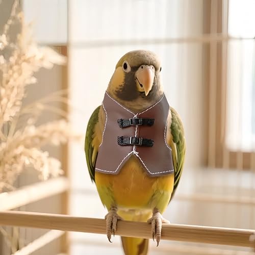 Bird Clothes, Parrot Leather Jacket, Bird Costume Cosplay Photo Prop, Parrot Apparel for Eclectus, Budgerigar, African Greys Parakeet, Conure, Cockatiel, Love Birds-Cowboy Style,Brown,M - color: Brown, size: M