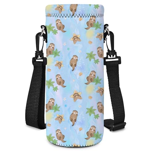 Neoprene 500ML/750ML/1000ML Water Bottle Bag Carrier, Portable Insulated Bottle Sling Holder Case Pouch with Adjustable Shoulder Strap for Men Women Walking Hiking Running - color: Cute Otters, size: 500ML