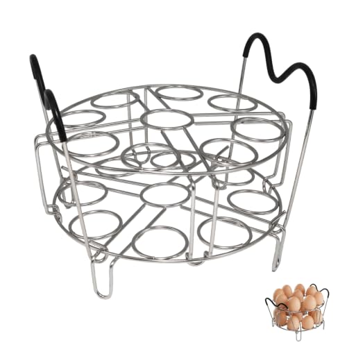 304 Stainless Steel Stackable Egg Steamer Rack Holds 18 Eggs | Double-layer Wire Steaming Rack & Skewers with Heat-Resistant Handles for 6qt/8qt Pressure Cooker Grilling - color: Double-layer Stackable