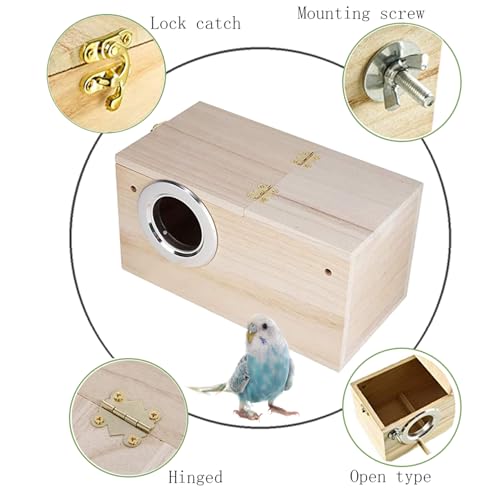 PINVNBY Parakeet Nesting Box Bird House Wood Breeding Box Parrots Mating Box for Lovebirds,Cockatoo,Budgie, Finch,Canary and Medium-Sized Birds(XL) - size: X-Large