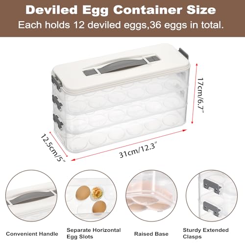 BSTKEY Deviled Egg Containers with Lid, 3 Layer Deviled Egg Platter Carrier Trays for 36 Eggs, Fridge Stackable Portable Egg Holder with Handle for Home Kitchen Party Easter Picnic - size: 3 Layer