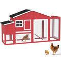 84.7''L Chicken Coop, Large Poultry Cage for 4-6 Chickens, Outdoor Hen House Design with Nesting Box, Weatherproof Roof and Leakproof Pull-on Tray, Easy to Install＆Clean(Red) - color: Red