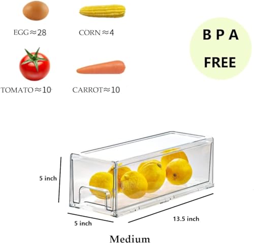 2 Pack Stackable Refrigerator Drawers Pull Out Bins Clear Fridge Drawer Organizer Food Storage Containers Plastic Veggie Fruit Produce Saver for Pantry Kitchen Freezer(M) - style: 2pack-M