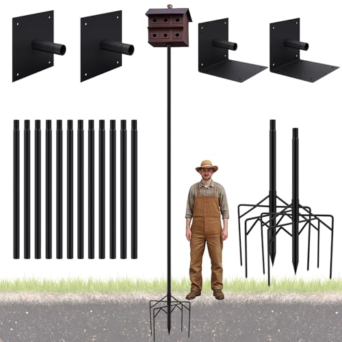 Yaocom 2 Pack 12ft Telescoping Bat House Purple Martin House Pole - Supports 5kg, Anti-Oxidation Steel with Heavy Duty 5-Claw Base & 2 Mounting Platforms, Outdoor Use