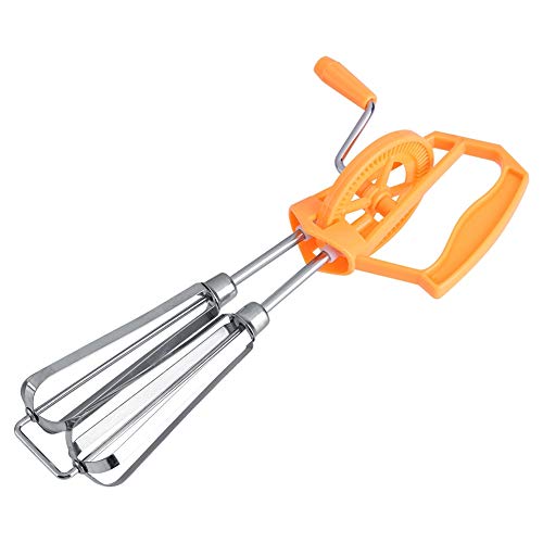 Egg Beater Hand Crank, Stainless Steel Manual Egg Whisk Mixer Handheld Rotary Hand Whip Kitchen Cooking Tool for Whisking Frothing Mixing (Orange) - color: Orange