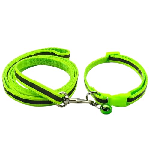 XXS Dog Collar with Bell Leash Set, Nylon Basic Reflective Puppy Collars for Boys Girls Xs Small Cat Pet Animal Litter Tiny Kitten, Fluorescent Green - color: Fluorescent green