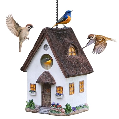 Bird House for Outside, Resting Place for Birds, White Hanging Natural Bird Nest, Bluebird House Handcrafted Hut-White - color: A-White Bird House