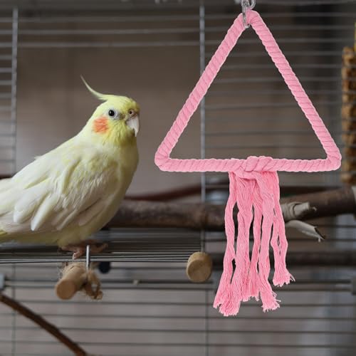 Bird Rope Perch Swing, Rope Triangular Lifting Ring Perch Standing Pole Accessory Climbing Swing Paw Grinding 12 Inch, (Pink) Intended for Parrot/Parakeet/Budgies/Cockatiels - color: Pink