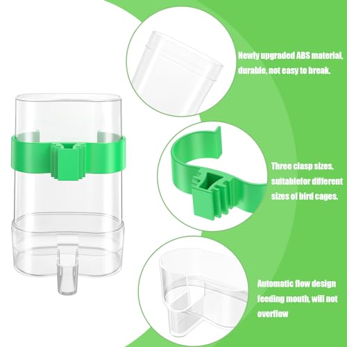 CLPOAWC Bird Water Dispenser, Bird Cage Feeder, Parakeet Cage Accessories, 2 Pcs Automatic Bird Water Feeder for Budgies Cockatiel Lovebird Canary Finch, clear
