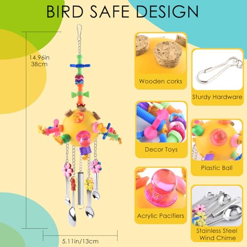 KATUMO Bird Toys, 2PCS Parrot Pull Spoons Colorful Acrylic Stick Chew Toys for Amazon Parrot, Parakeet, African Grey, Conure, Caique, Quaker, Small Cockatoo, Mini Macaw, Eclectus and Similar Birds - color: Blue + Yellow
