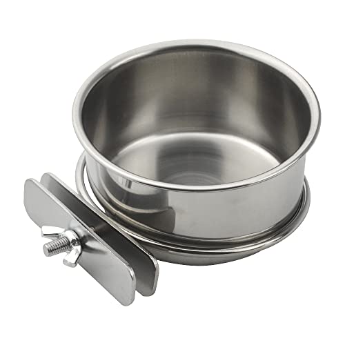 2Pack Bird Feeding Dish Cups Stainless Steel Parrot Feeders Water Cage Bowls with Clamp Holder for Parakeet Conure Cockatiels Macaw Small Animal (10cm)